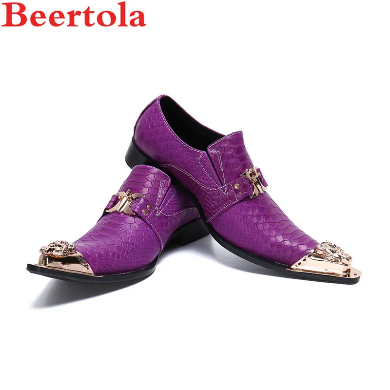 New Golden Head Men's Dress Shoes Purple Genuine Leather Brogue Shoes