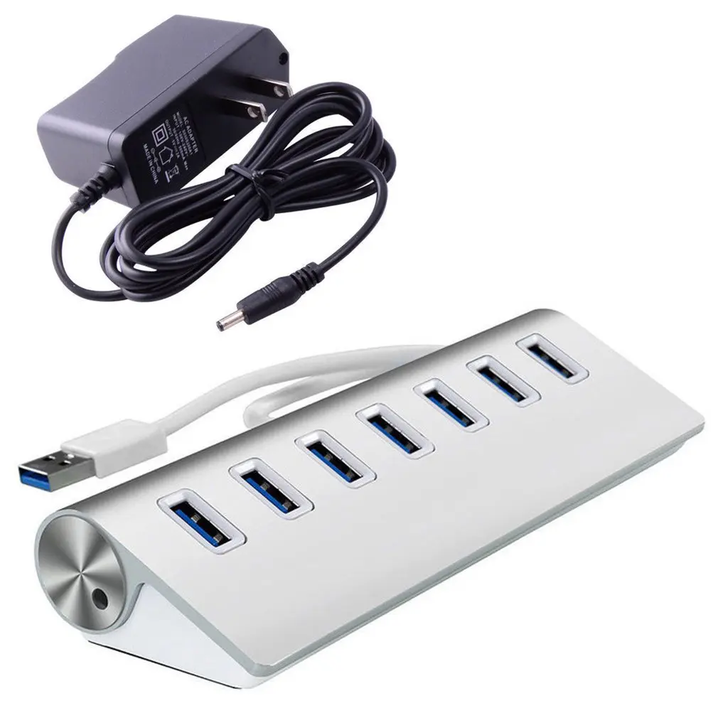 

7 Port Aluminum USB 3.0 HUB 5Gbps High Speed +AC Power Adapter For PC Laptop Mac