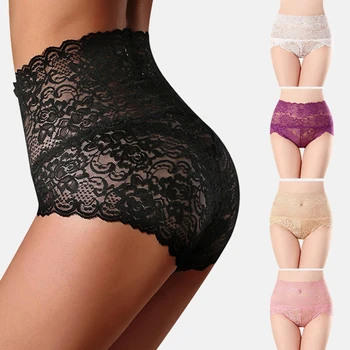 

Plus Size High Waist Body Shaper Briefs Panties Sexy Lace Slimming Pants Hollowed Lace Thongs and G Strings Tummy Control Pants