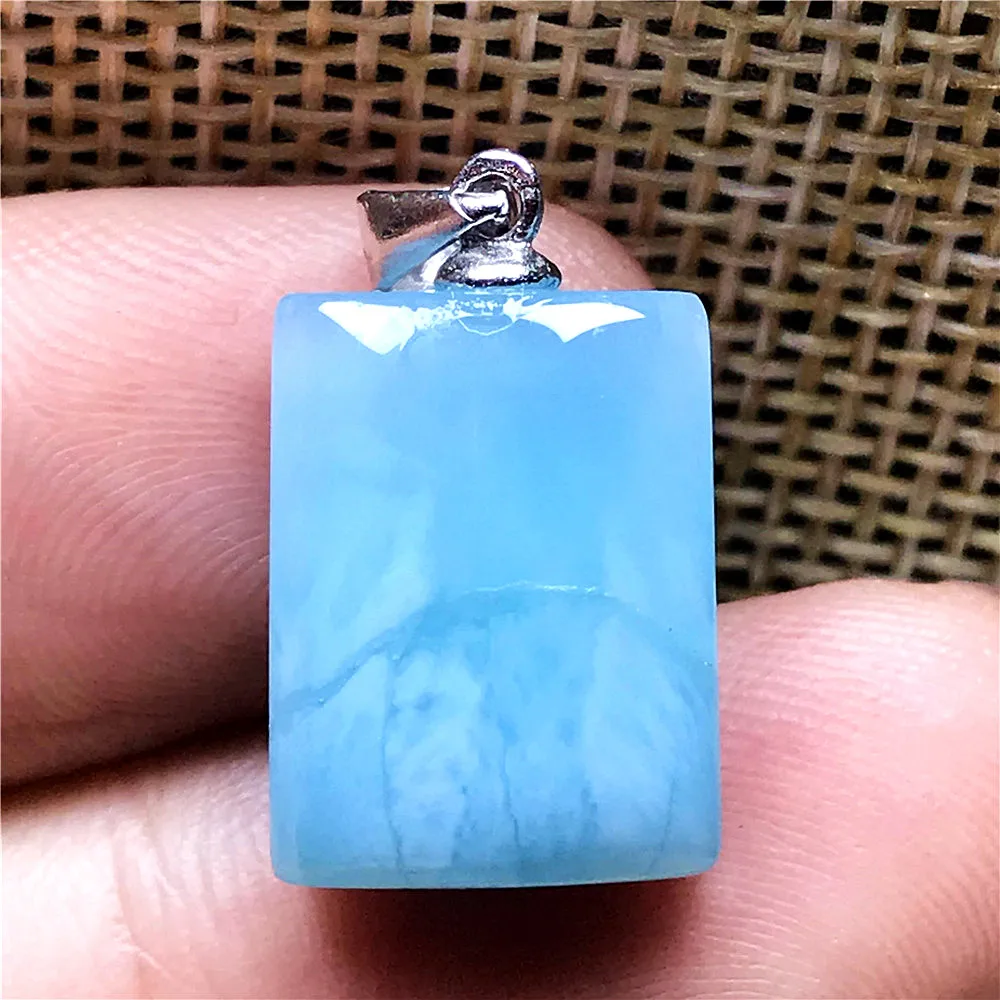 

Natural Blue Larimar Pendant Jewelry For Woman Man Crystal 14x10x5mm Beads Silver Dominica Water Pattern Rectangle Stone AAAAA
