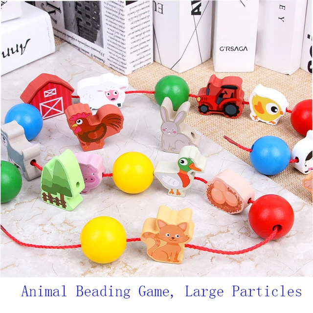 Fun wooden farm animal building blocks beaded toys baby beaded game early education Montessori children educational toys 6