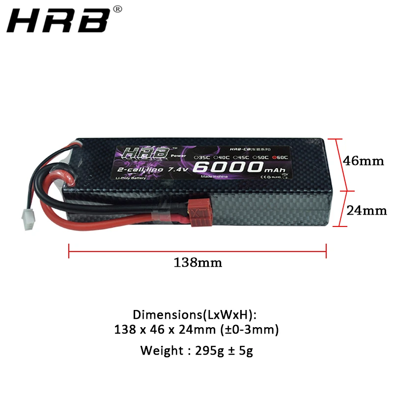 2 шт. HRB 2S 7 4 в 6000 мАч 60C Lipo аккумулятор RC части жесткий чехол T XT60 Deans EC5 XT90 для Traxxas TRX4