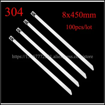 

100PCS cable tie 304 self-locking stainless steel tie tape 8*450mm cable metal insert tie tape plastic Marine transport Boat tie