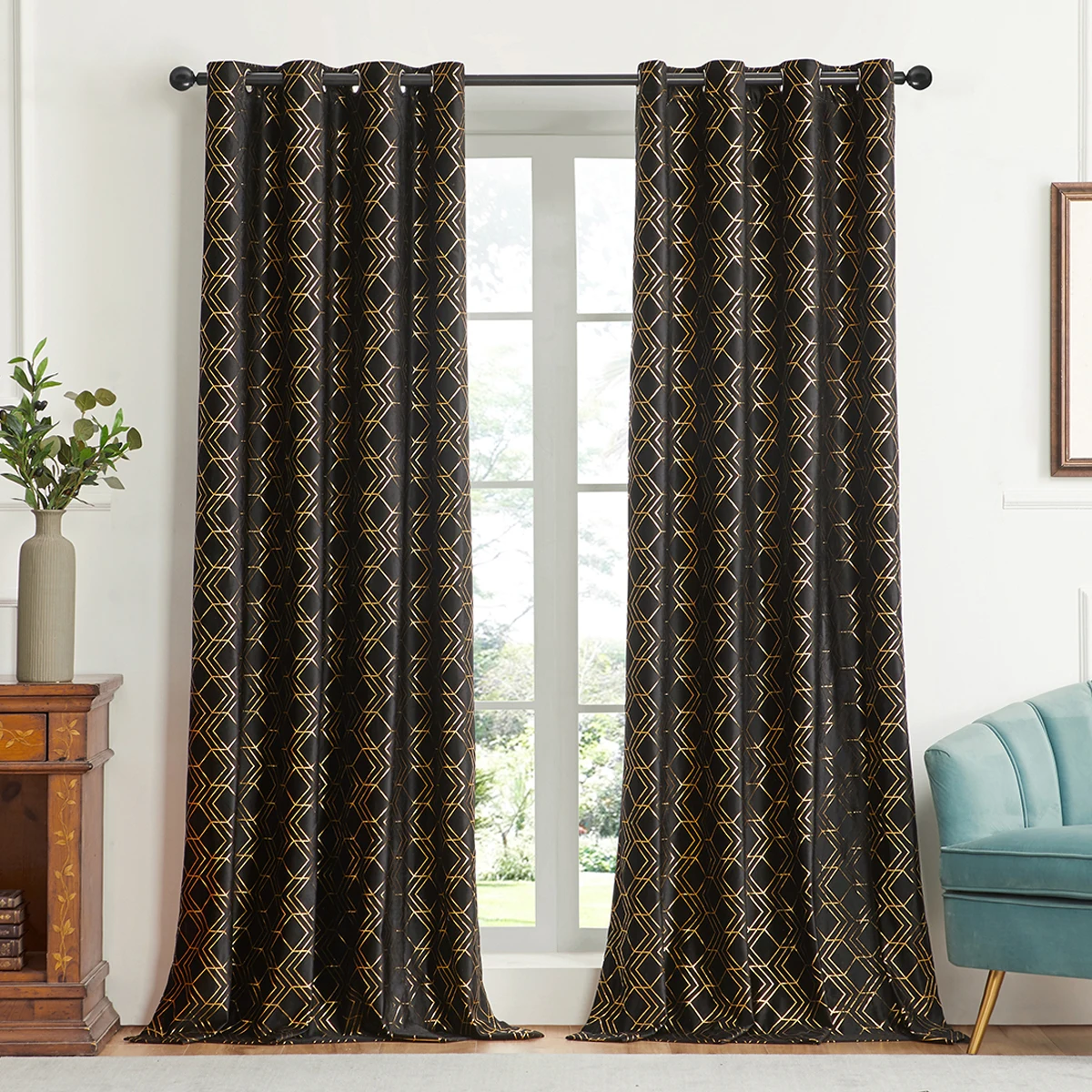 Modern Golden Geometric Velvet Curtain for The Living Room Bedroom Blackout Black Curtains On the Window Door White Green Black curtains for sale