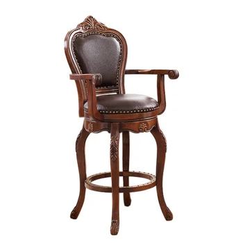 

European Style Bar Chair American Solid Wood Back Chair Bar Chair Swivel Chair Leather Back Chair Bar Stool