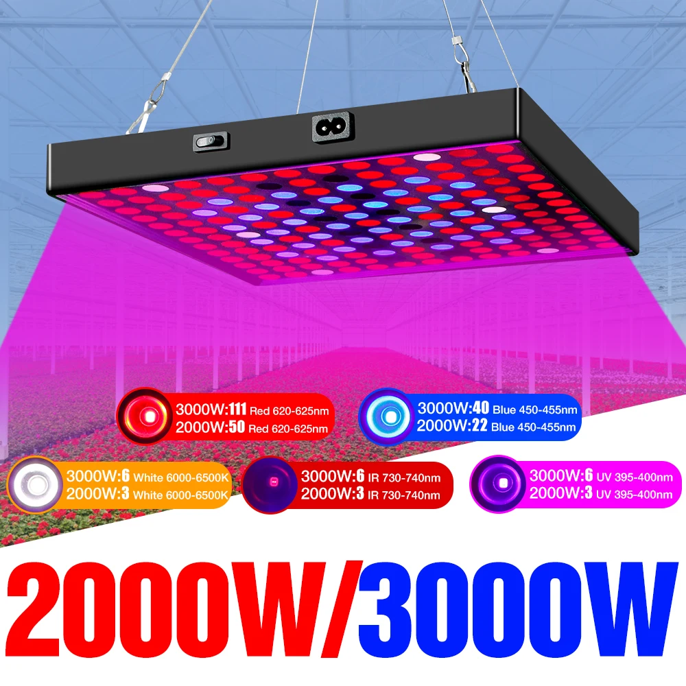 3000W Full Spectrum LED Plant Grow Light 220V Greenhouse Hydroponic