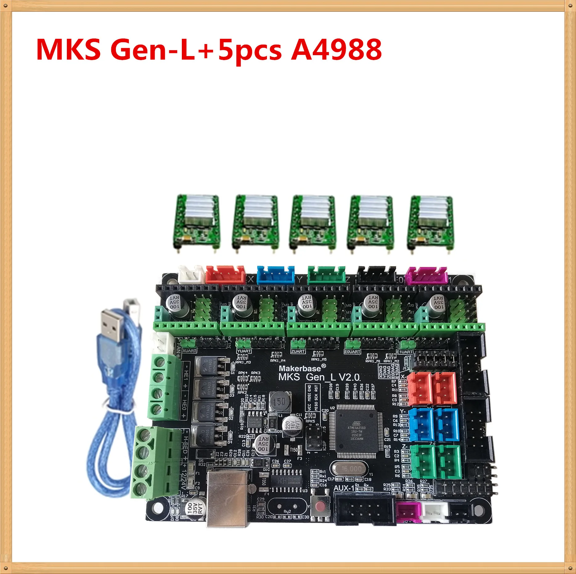 MKS GEN-L V2.0 материнская плата 3D принтер карта панель управления Поддержка a4988 DRV8825 TMC2209 TMC2208 LV8729 TMC2130 шаговый драйвер - Цвет: GenL-5pcsA4988