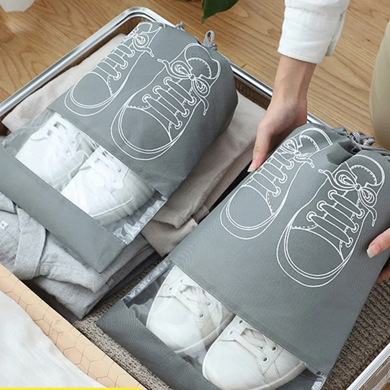5pcs/lot Shoe Bags Waterproof Dust-proof Drawstring Bag Portable Travel Storage Pouch Organizer With Transparent | Дом и сад