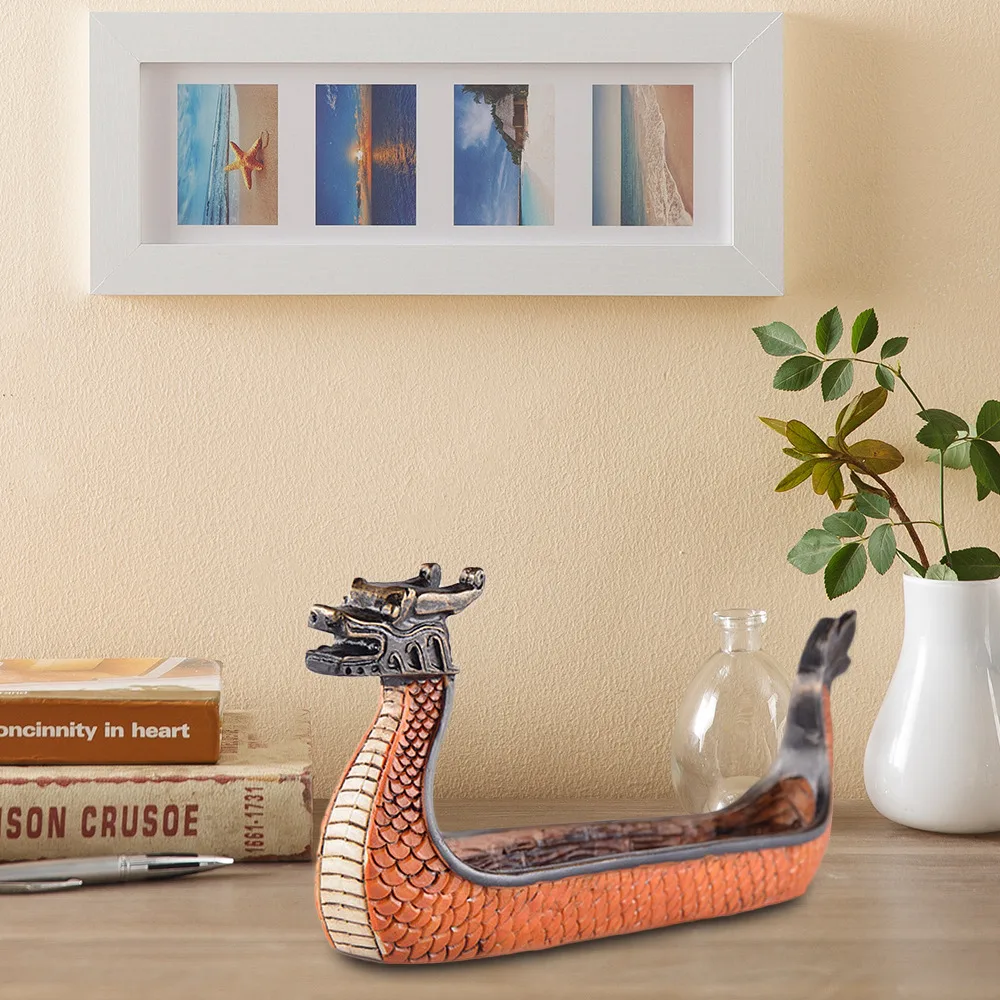 

Retro Incense Burners Traditional Chinese Dragon Boat Design Incense Stick Holder Burner Hand Carved Carving Censer Ornaments