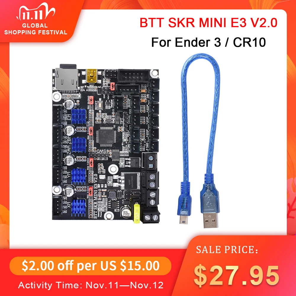 BIGTREETECH BTT SKR MINI E3 V2 32 Bit Control Board Dual Z axis Integrated TMC2209 UART For Ender 3 /5 CR10 3D Printer Parts afbeelding