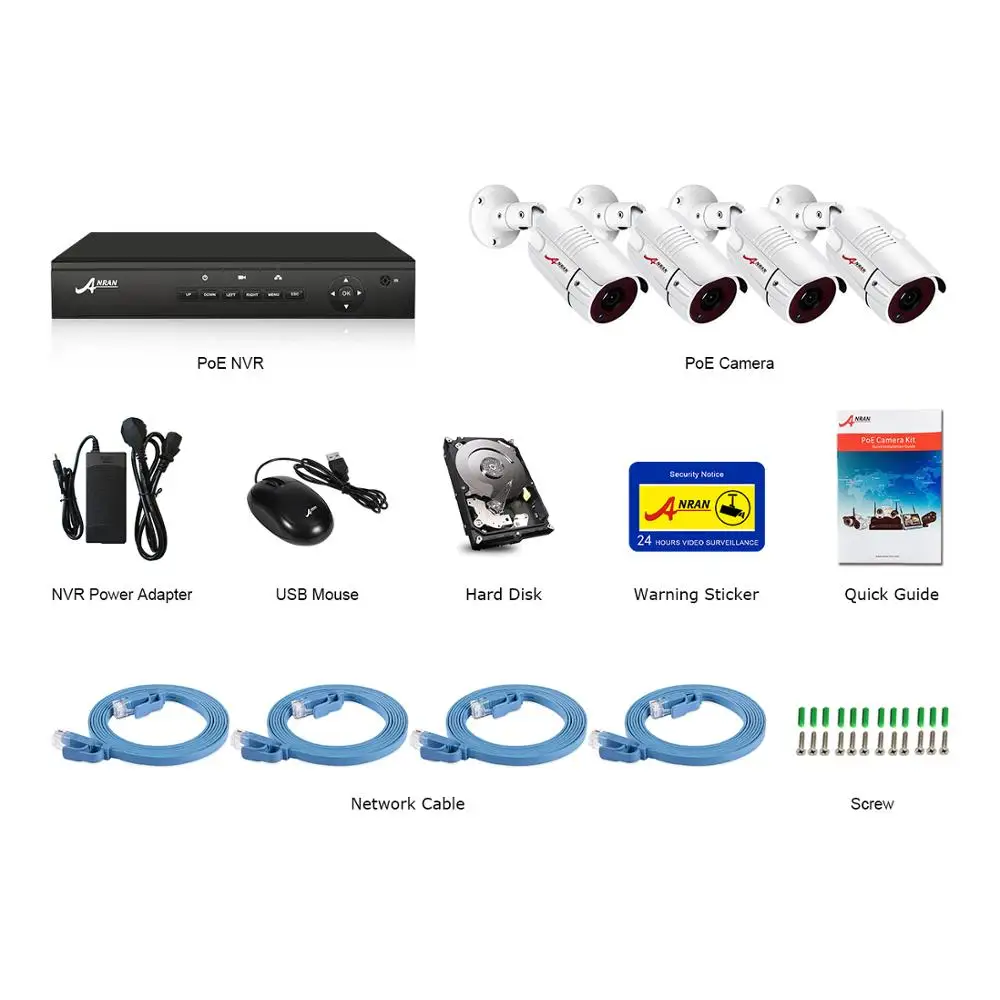 ANRAN CCTV камера система 4CH/8CH POE NVR комплект 48V ONVIF камера видеонаблюдения система HD IP Камера уличная система видеонаблюдения