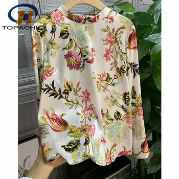 

12.19 2020 New Fashion Temperament 100% Silk Shirt Women Print O-neck long sleeve Elegant Blouses