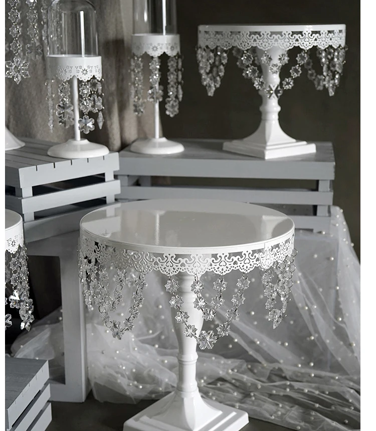 JAROWN Crystal Pendant Iron Cake Stand Wedding Props Acrylic Decoration European Cake Plate Home Birthday Party Candy Dish Tray (10)