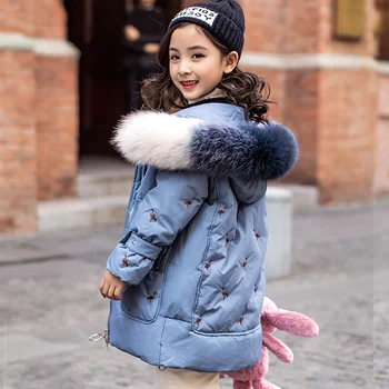 

2020 New Style Girl Down Coat Big Children Winter Jacket Thick White Duck Down Coat Natural Fur Teenager Girls Snowsuit
