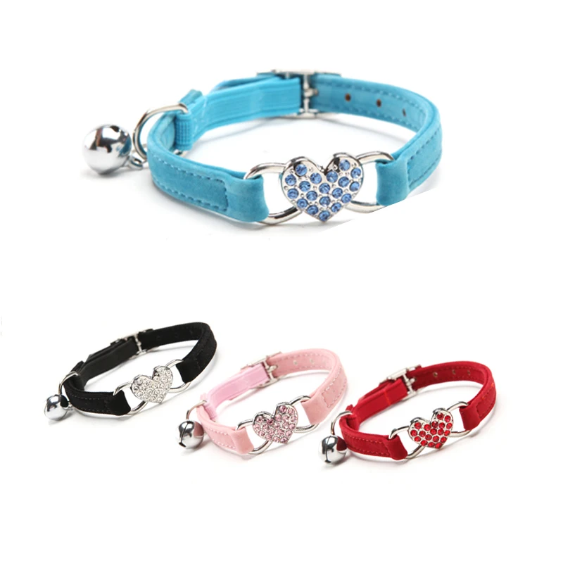 

Rhinestone Heart Cat Collar Necklace For Cat Puppies Dog Safety Elastic Adjustable Soft Material Velvet 4 Colors S Pet Products