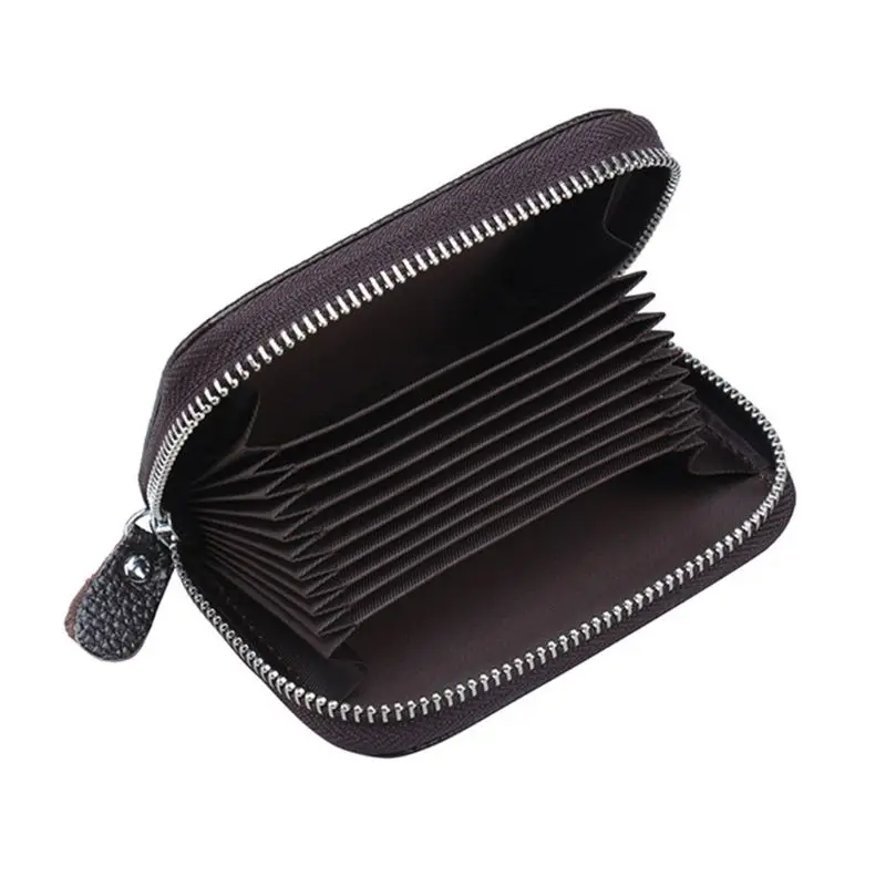 Unisex Genuine Leather Credit ID Card Holder Pocket Wallet Zip Coin Pocket Case A69C