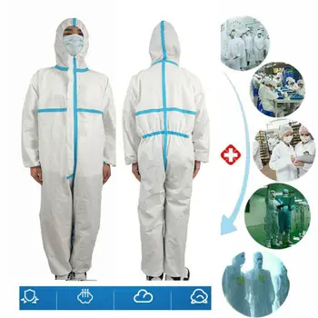 

White Hazmat Suit Protection Romper Safety Coverall Jumpsuit Disposable Washable