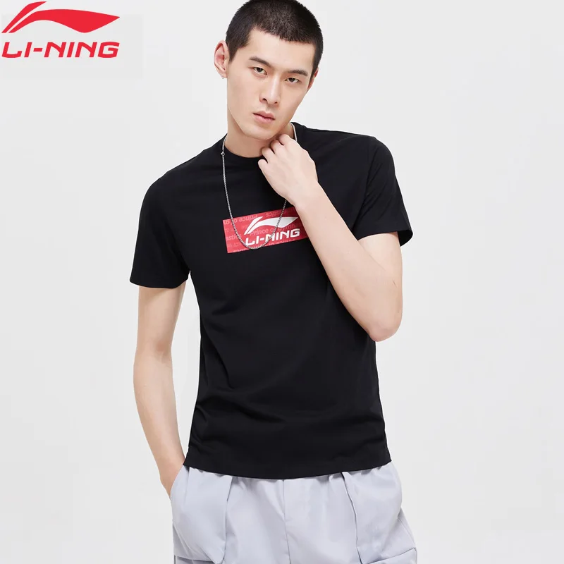 Li-Ning мужские трендовые футболки из 66% хлопка и 34% полиэстера, дышащие спортивные футболки с удобной подкладкой AHSP023 MTS3040