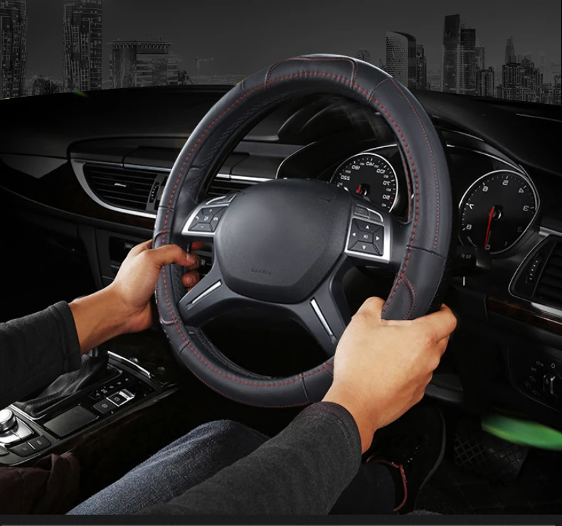Универсальный кожаный чехол для рулевого колеса автомобиля 38 см автостайлинг спортивные Автомобильные Чехлы На Руль противоскользящие автомобильные аксессуары