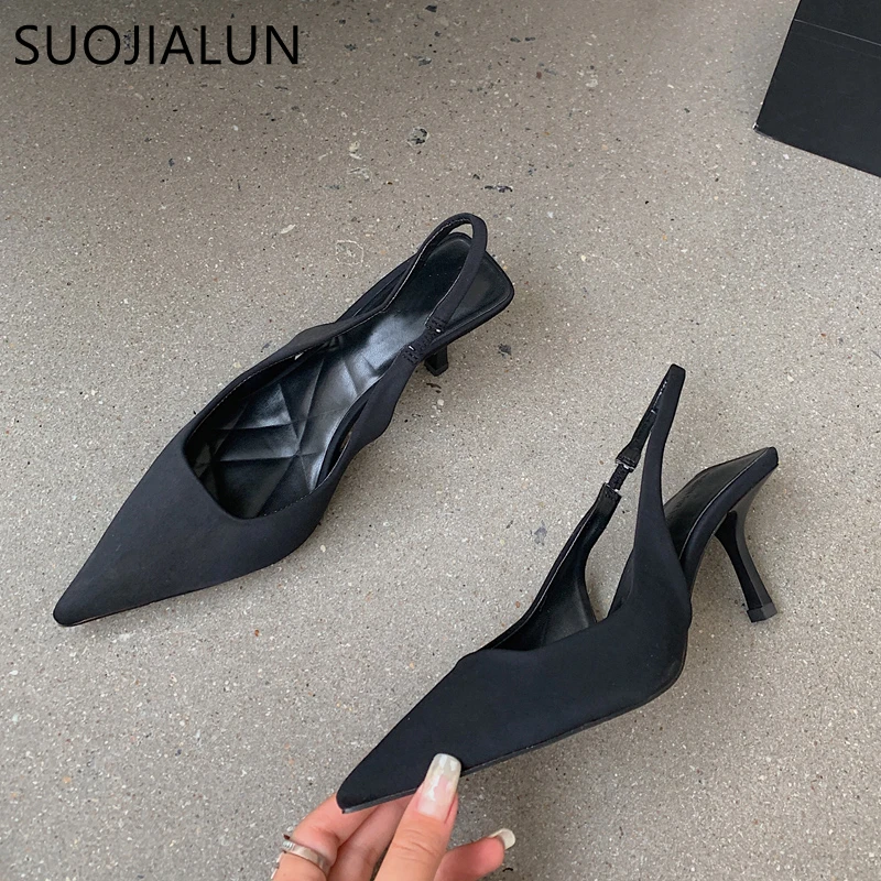 Women Fashion High Heels Slingback Sandals Pointed Toe Slip On Mules