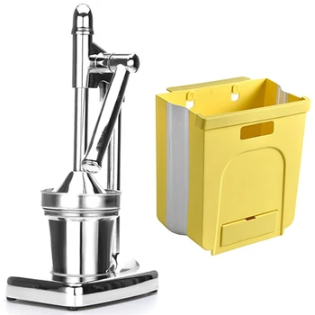 

Stainless Steel Manual Hand Press Juicer with Waste Bin Hanging Large Trash Cabinet Yellow