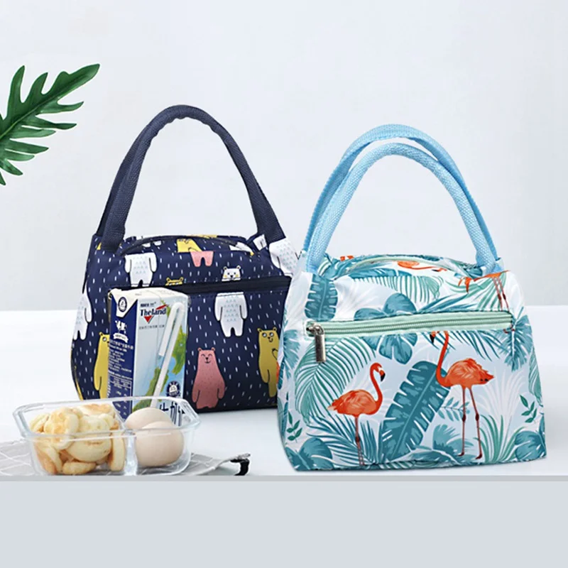 

1 PC Unicorn Bear Flamingo Printed Lunch Bag Childrens Cartoon Square Canvas Portable Lunch Handbag WomenFood Picnic Packet New