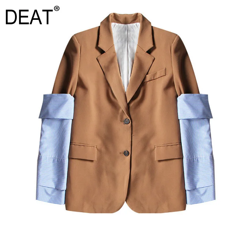 DEAT 2021 new spring and autumn fashion women khaki color patchwork single breasted blazer female top long sleeves JI825 | Женская
