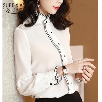 

fashion 2019 New Spring and Autumn Fashion style shirt dames blouses lange mouwen Office Lady Solid silk women shirts 7065 50