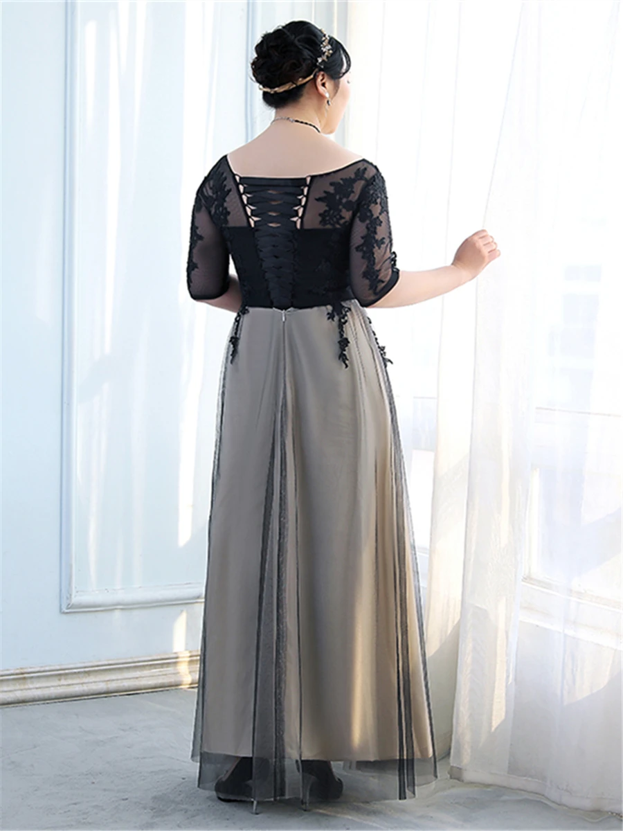 Официальное платье с глубоким v-образным вырезом, рукав до локтя, Robe De Soiree, новинка размера плюс, черное, длина до пола, женские вечерние платья, вечерние платья T195