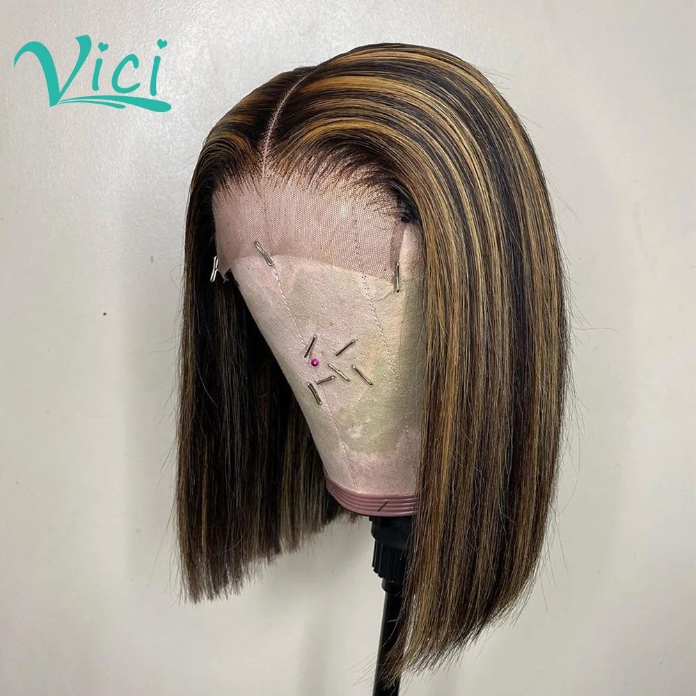 

Honey Blonde 4x4 Closure Wig Straight For Black Women Colored Short Bob Human Hair Wigs Preplucked With Bady Hair Brazilian Remy