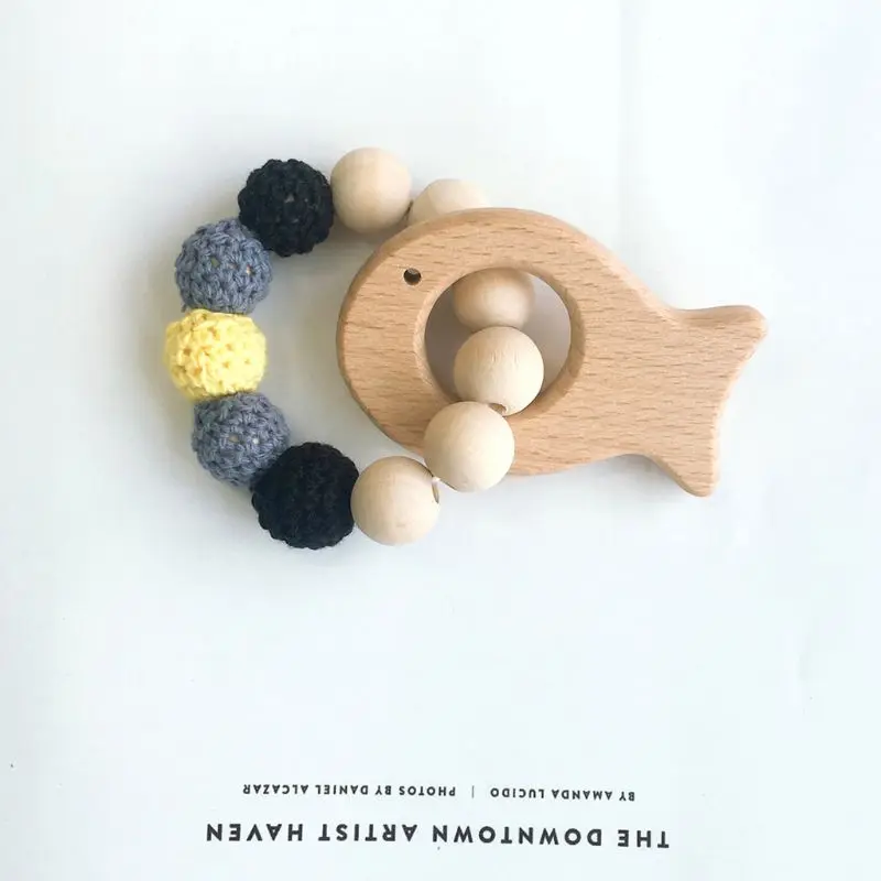 

2 Pcs/set New Baby Molar Toy Set Newborn Pacifier Chain Cartoon Animal Wool Beads Wood Bracelet Tooth Ring AXYA