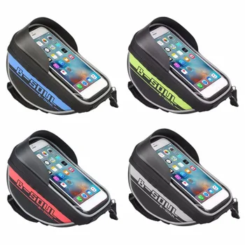 

B-SOUL Removable Touch Screen Bicycle Handlebar Bag PU Waterproof Bicycle Pannier Pouch Front Top Tube Bike Frame Bag