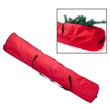 

Portable Foldable Waterproof Zipper Closure Festival Decor Dustproof Christmas Tree Storage Bag With Handles Cylinder Shape Red