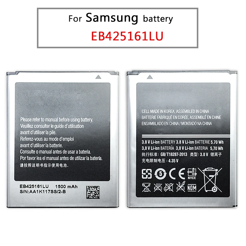 EB425161LU 1500mAh Battery For Samsung Galaxy S Duos S7562 S7566 S7568 I8160 S7582 S7560 S7580 I8190 I739 I669 J1 Mini