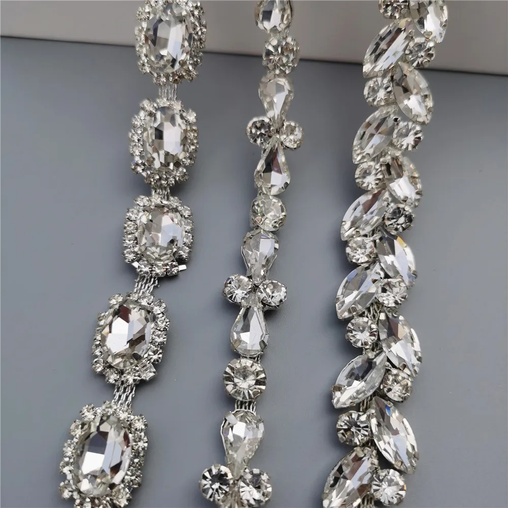 45 cm/lotto Argento Vetro Cristallo Catena Bling Strass Trim Nastro di metallo Collana Decorazione Abo da sposa Accessori di abbigliamento  15