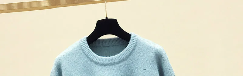 light blue pullover Neploe Pull Femme Зима Осень Большой вязаный свитер для женщин рукав-фонарик вышивка мультфильм утолщаются пуловеры джемпер - Цвет: light blue pullover