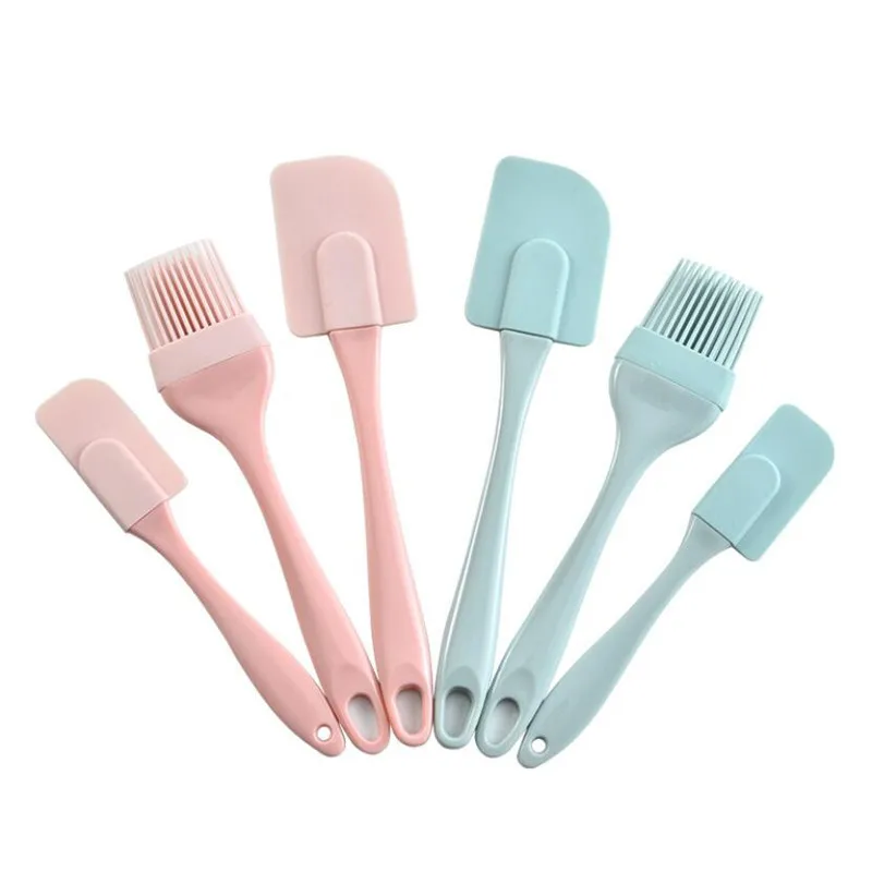 3Pcs/Set Kitchen Utensils Cooking Supplies Multi Purpose Blue/Pink Cake Spatula Baking Tools Silicone/PP Non-stick BBQ Brushes