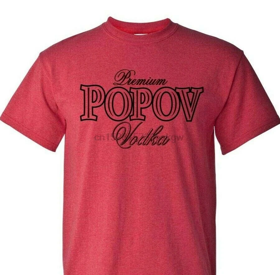 Popov Russian Vodka T shirt heather red cotton blend graphic tee liquor