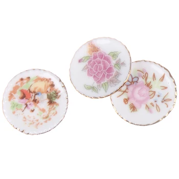 

3pcs 1/12 Dollhosue Miniature Modern Ceramic China Porcelain Colorful Plates Doll House Kitchen Decor Dolls Accessories Kids Toy