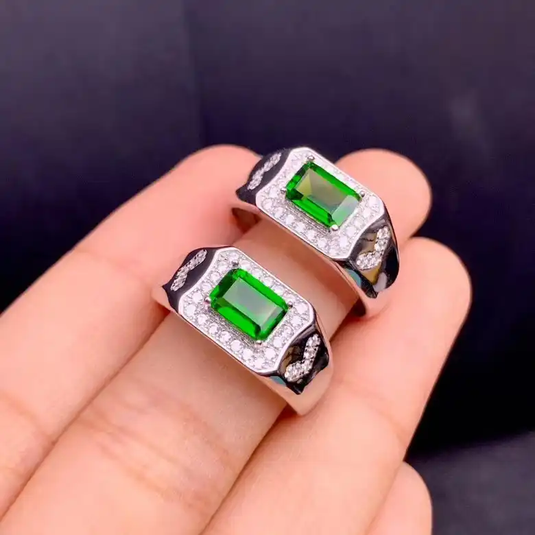 ナチュラル透輝石男性のリング緑の宝石新年のギフト925シルバー 指輪 Aliexpress