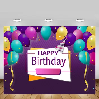 

Mehofond Happy Birthday Party Backdrop Purple Balloons Stripe Baby Shower Photography Background Decor Banner Photo Studio Props