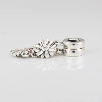

S925 DIY Jewelry Daisy Flower Safety Chain Charm fit Lady Bracelets & Bangles