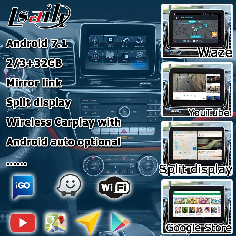 Lsailt Android gps навигационная система коробка для Mercedes benz GLE W166 NTG 5,0 видео интерфейс коробка зеркальная ссылка ML youtube waze