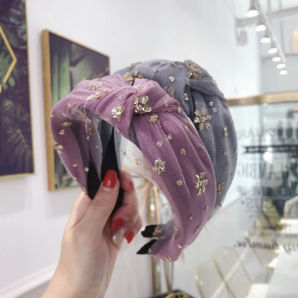 Flower mesh knot knotted wide-brimmed headband fashion simple sweet headband hair accessories solid color cute temperament
