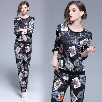

Fall/winter Womens 2 Piece Suit Hoodies Printed Outerwear Womens Korean Plus Size Women Casual Tennis Suit Women Sweatshirt
