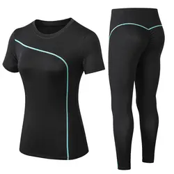 Набор для йоги, быстросохнущие женские длинные штаны с короткими рукавами из 2 предметов, Спортивная одежда на открытом воздухе, костюм для