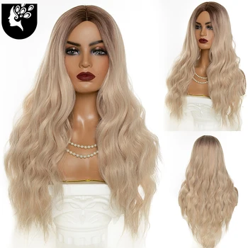 

YOUR BEAUTY Long Wavy Womens Wig Natural Part Side Hair Ombre Synthetic Wigs Platinum/Blonde/Pink Wigs Heat Resistant for Women