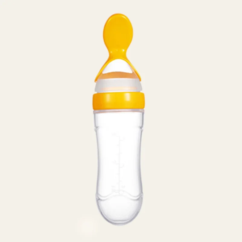 Посуда для новорожденных малышей, силиконовая бутылочка для кормления, обучающая ложка для младенцев, пищевая добавка, питатель, посуда, инструменты - Цвет: Цвет: желтый