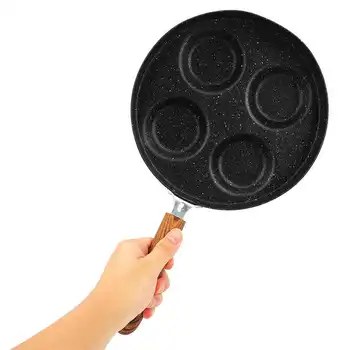 

Pans Four-Hole Frying Pot Non-stick Cooking Pan Breakfast Maker with Wood Handle Kitchen Utensils