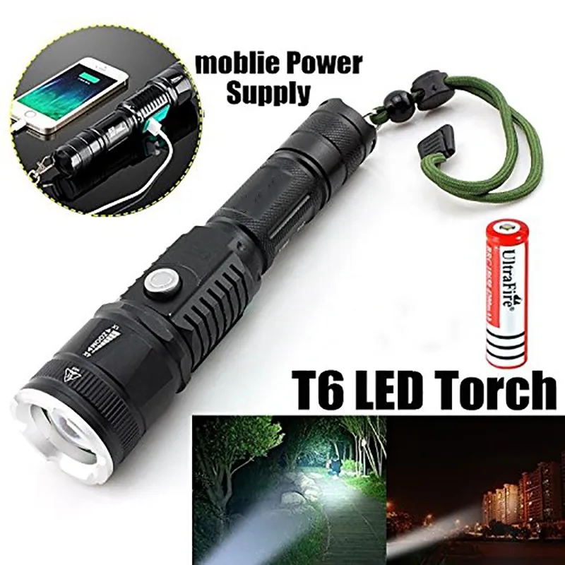 Перезаряжаемый светодиодный фонарик T6 Cree для телефона с зарядкой через USB 5
